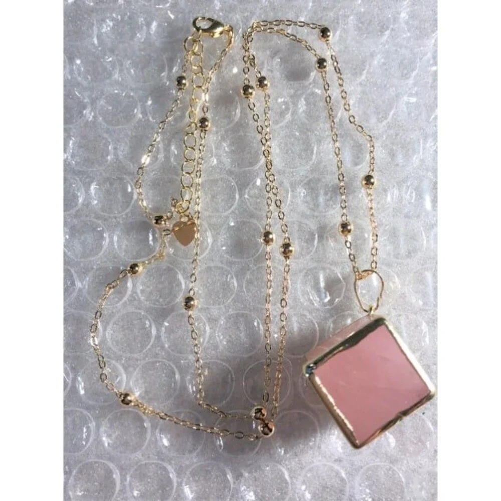 Beautiful Rose Quartz Cube on Chain